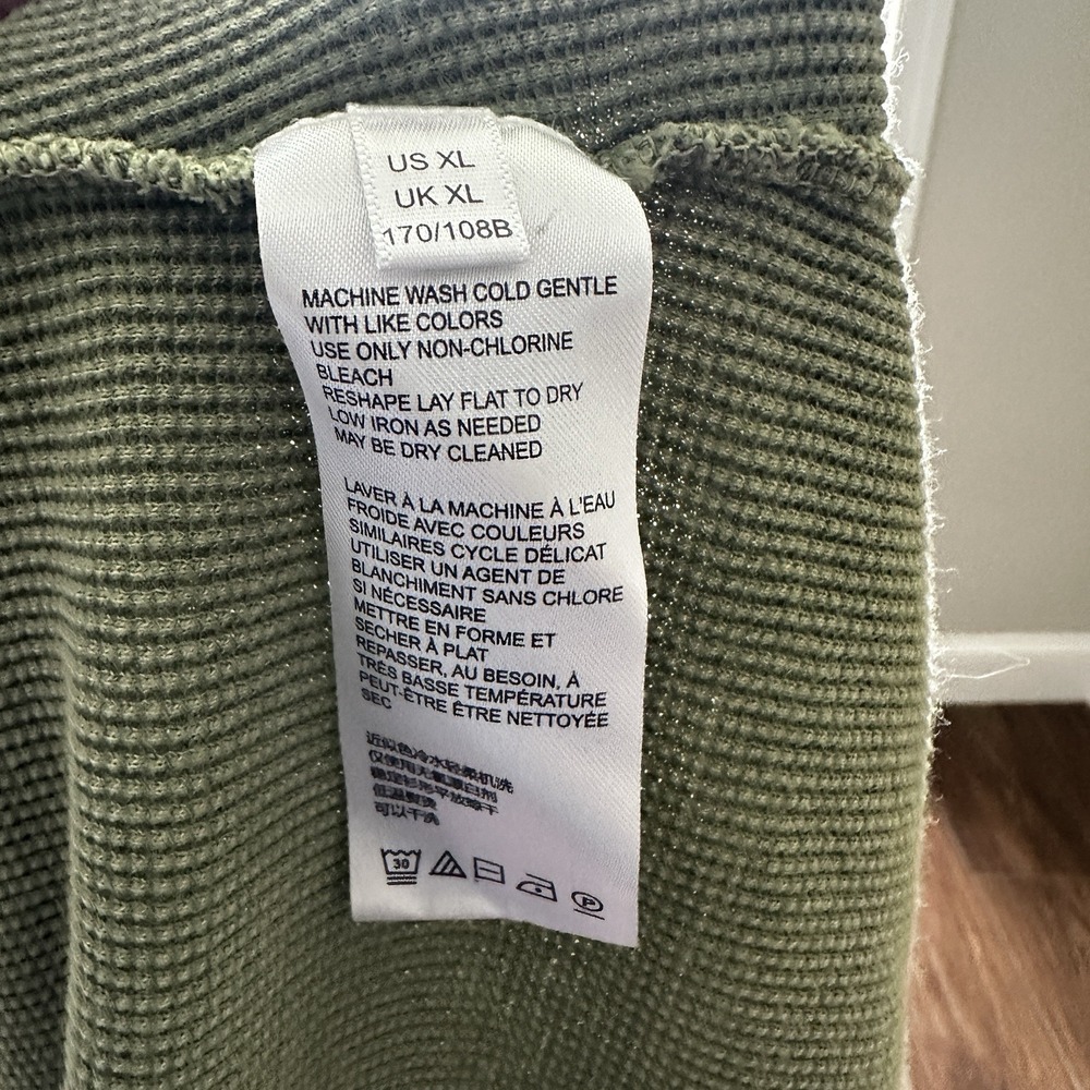 Pilcro Anthropologie Sage Green Waffle Knit Thermal Top XL Split Neck Raw Hem - Picture 6 of 8